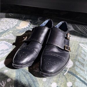 Cole Haan Black Leather Monk Strap Loafers